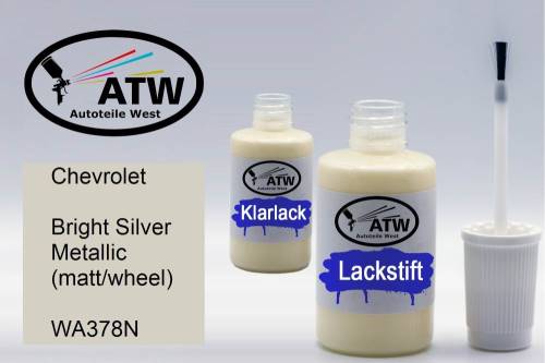 Chevrolet, Bright Silver Metallic (matt/wheel), WA378N: 20ml Lackstift + 20ml Klarlack - Set, von ATW Autoteile West.